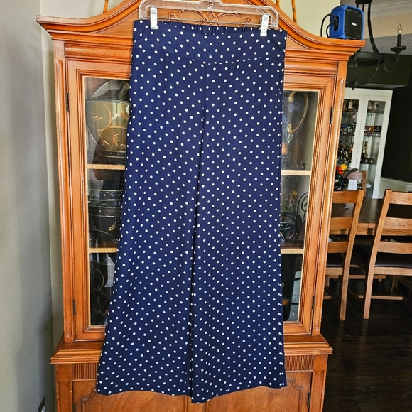 Adrienne Vittadini Navy Polka Dot Flat Front Wide Leg Pants - Picture 1 of 6